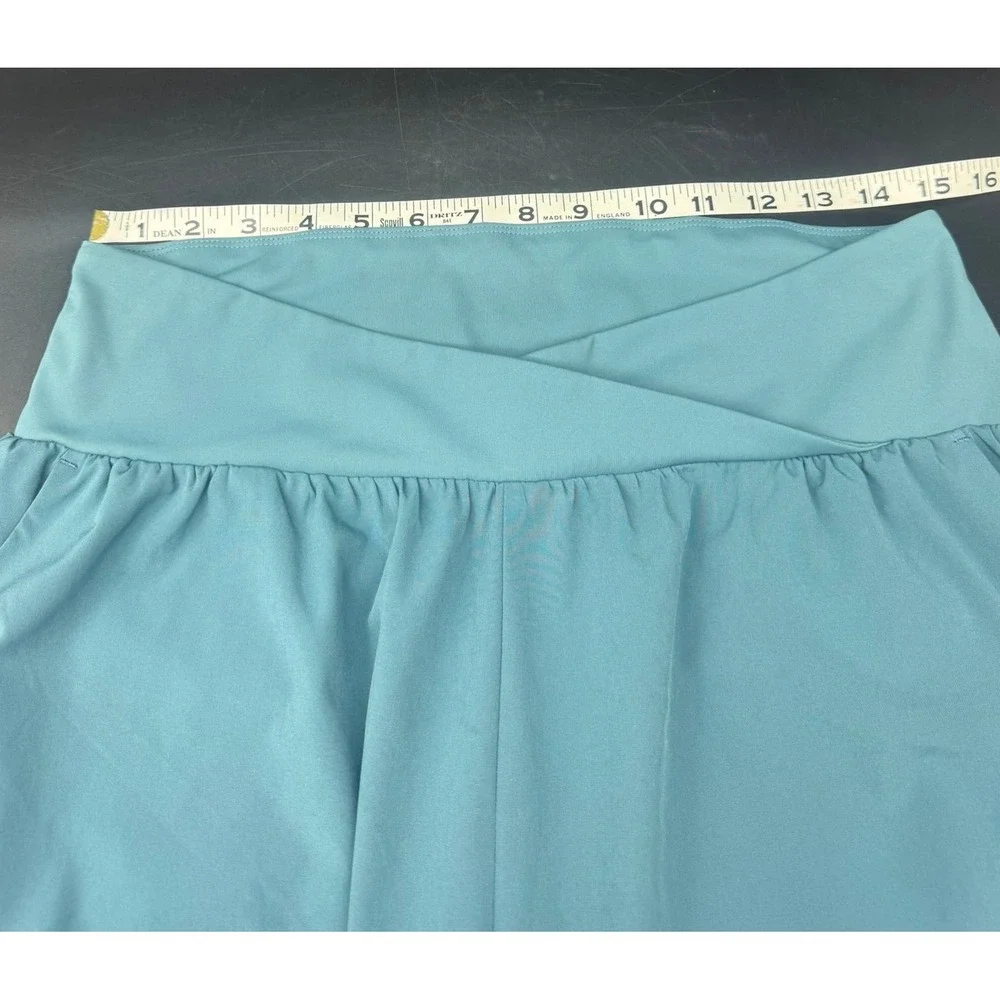Halara Womens Teal Breezeful Crossover High Waist Crop Wide Leg Pants Large